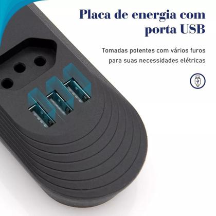 Imagem de Extensão Elétrica 3 Tomadas Usb Bilvolt Reforçada Geladeira