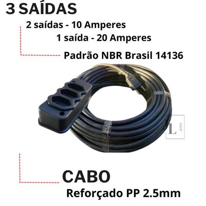Imagem de Extensão Elétrica 30 Metros 10a/20a Cabo Pp 2x2,5 Reforçada Bivolt