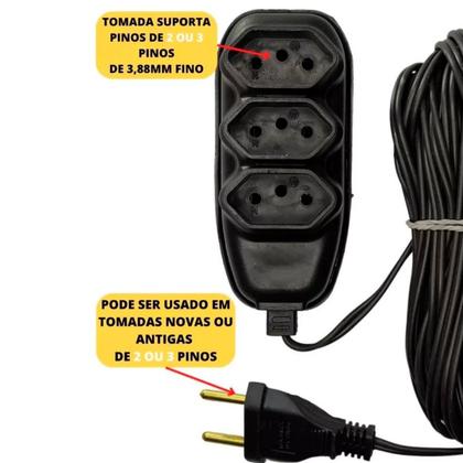 Imagem de Extensão Elétrica 3m Reforçada Cabo PP 2x2 5mm 10A e 20A
