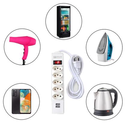 Imagem de Extensão Elétrica 5 Tomadas 3 Metros Bivolt Com Entrada Usb