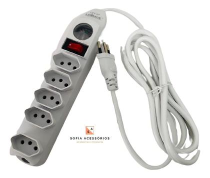 Imagem de Extensão Elétrica 5 Tomadas Filtro Linha C/ Botão E Fusível