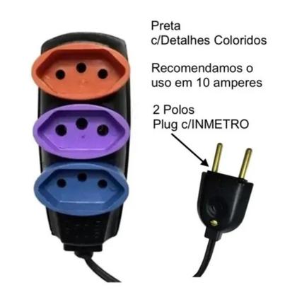 Imagem de Extensão Elétrica Com 3 Saídas De 3 Metros Preto- Bivolt