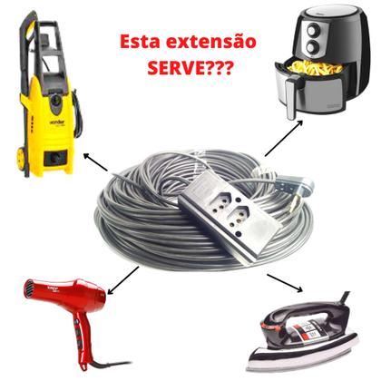 Imagem de Extensão elétrica profissional de 10 metros reforçada cabo grosso 110/220V até 20A
