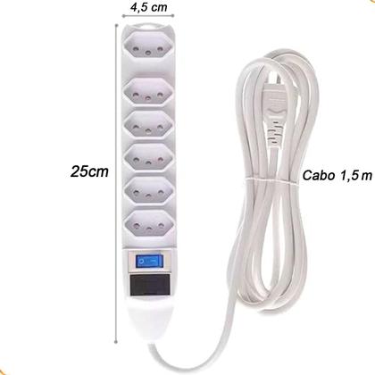 Imagem de Extensão Elétrica Régua 6 Tomada Filtro Linha Fusível Bivolt