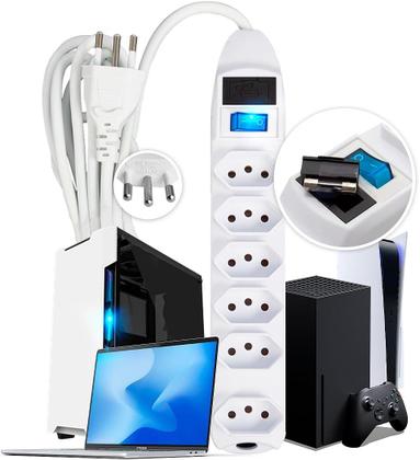 Imagem de Extensão Elétrica Régua 6 Tomada Filtro Linha Fusível Bivolt