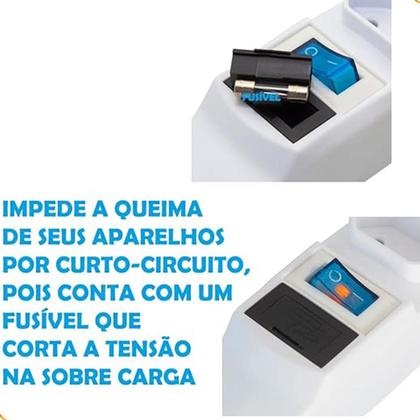 Imagem de Extensão Elétrica Régua 6 Tomada Filtro Linha Fusível Bivolt