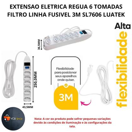 Imagem de Extensao eletrica regua 6 tomadas filtro linha fusivel 3m sl7606