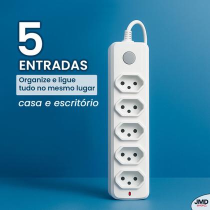 Imagem de Extensão Elétrica Tripolar 5 Tomadas Bivolt Cabo 3 Metros Resistente