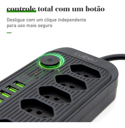 Imagem de Extensão Filtro De Linha 5 Tomadas Segurança Tipo C 4 Usb
