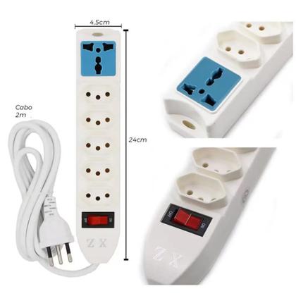 Imagem de Extensão Filtro Linha 6 Tomadas Régua Bivolt Com Interruptor