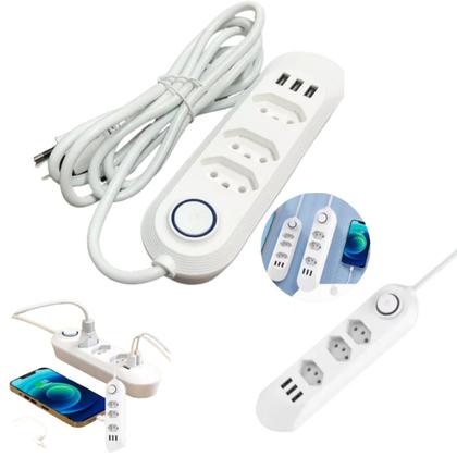 Imagem de Extensão Inteligente Proteção 3 Saídas 3 Usb Cabo 2mts