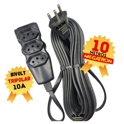 Imagem de Extensão Megatron -- Cabo PP -- Plano -- 3x0,75 -- 10 Metros --  Preta