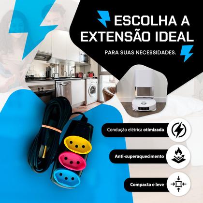 Imagem de Extensão Multicolorida Tripolar 10A - 2/3/5/10 Metros - Bivolt para Uso Doméstico e Comercial