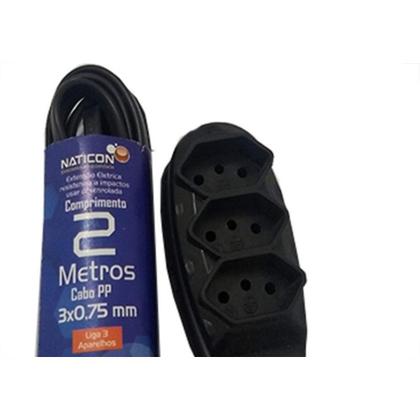 Imagem de Extensao Naticon Tripla 2P+T Pp 2X0,75 Preta 2M 563