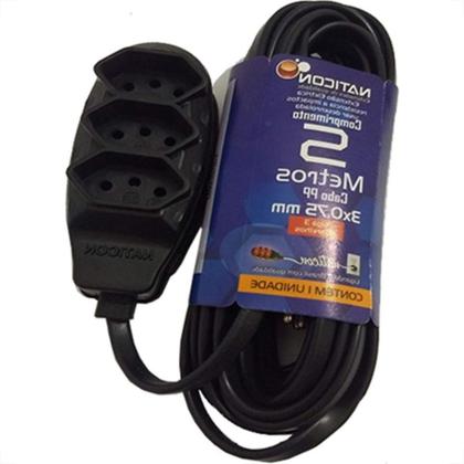 Imagem de Extensao Naticon Tripla 2P+T Pp 2X0,75 Preta 5M 565