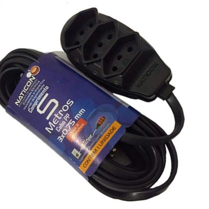 Imagem de Extensao Naticon Tripla 2P+T Pp 2X0,75 Preta 5M 565