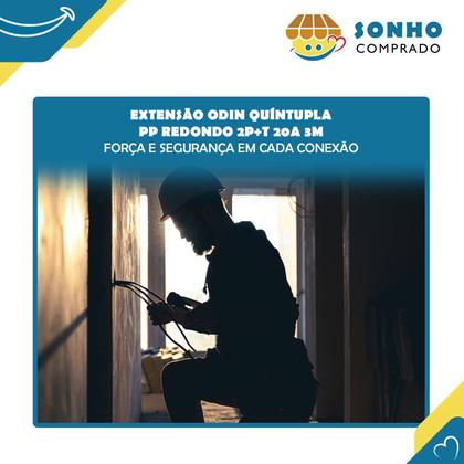 Imagem de Extensão Odin Quíntupla PP redondo 2P+T 20A 3M Preta 060611 InterNEED