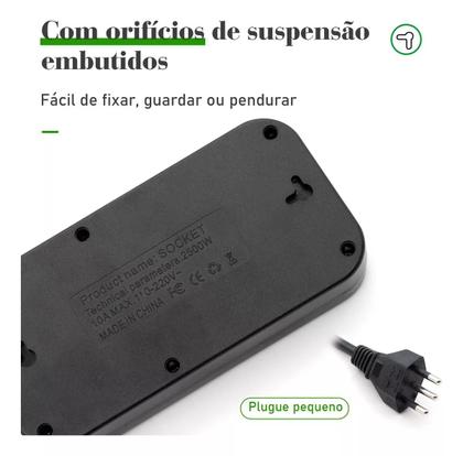 Imagem de Extensão Tomada, 5 Tomadas, 4 Interfaces USB, 1 Porta USB TipoC, Cabo de Alimentação de 5 Metros
