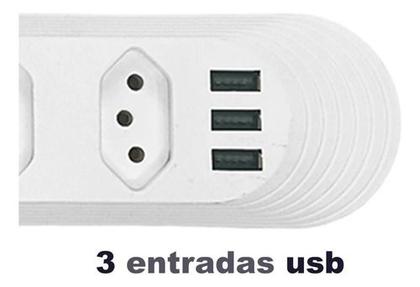 Imagem de Extensão Tomada Filtro de Linha 4 Tomadas + 3 USB Proteção e Carga Rápida 2500W