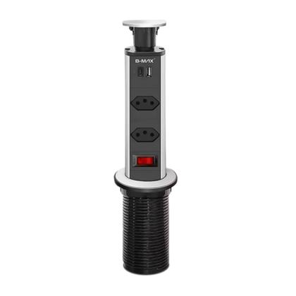 Imagem de Extensão Torre 2 Tomadas 10Amp Retrátil Embutida Para Bancada Entradas Usb USbc Cabo 1,8m