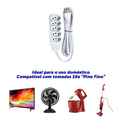 Imagem de Extensão Tripolar Bivolt 5 Tomadas 10A Cabo 3 X 0,75mm 3 Metros - Force Line
