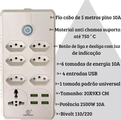 Imagem de Extensão  Usb Cabo Régua Extensão Tomada Elétrica 5m