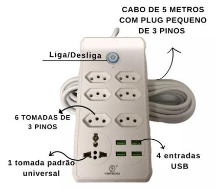 Imagem de Extensão  Usb Cabo Régua Extensão Tomada Elétrica 5m