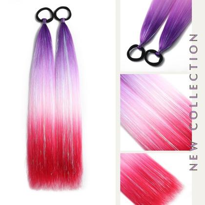 Imagem de Extensões de cabelo com rabo de cavalo Szphoxer Ombre Tinsel Purple-Pink 20"