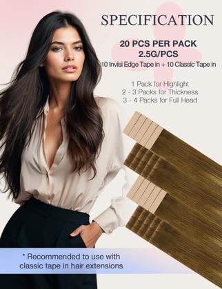 Imagem de Extensões de cabelo DOORES Invisi Edge Tape-in 50g 20in Virgin Hair