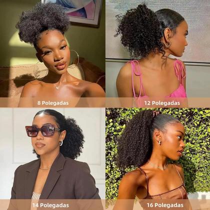 Imagem de Extensões De Cabelo Humano Remy Mongol 4B 4C De 10 a 24 Polegadas, Rabo De Cavalo Afro Cacheado Com