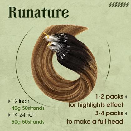 Imagem de Extensões de cabelo Micro Loop RUNATURE Black Balayage 22 polegadas