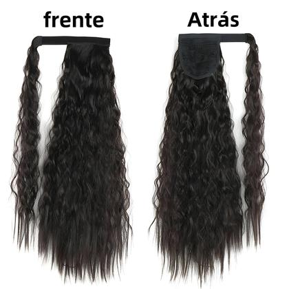 Imagem de Extensões De Cabelo Sintético Longo Ondulado Em Tom Marrom Loiro Com Rabo De Cavalo E Presilha.