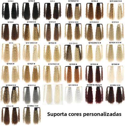 Imagem de Extensões De Cabelo Sintético Longo Ondulado Em Tom Marrom Loiro Com Rabo De Cavalo E Presilha.