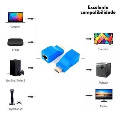 Imagem de Extensor Conversor Hdmi Via 1 Cabo Rede Rj45 4k 30m Cat5e/6