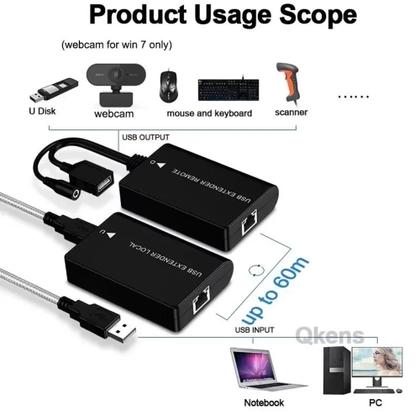 Imagem de Extensor De Cabo De Rede USB Até 60 Metros Amplificador Ethernet Para RJ45 Cat6 Extensão PC