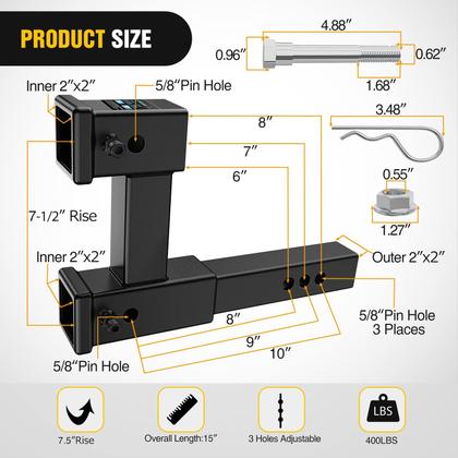 Imagem de Extensor de Receptor de Engate Nilight Dual de 2 Polegadas - 25cm