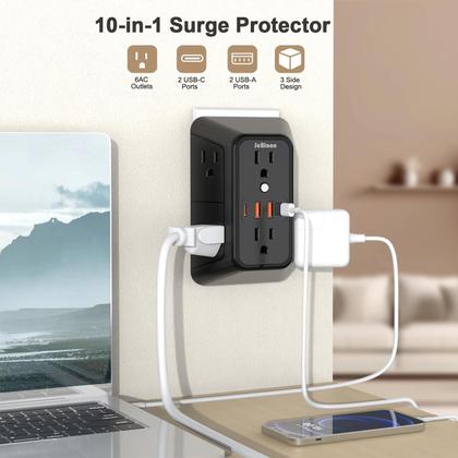Imagem de Extensor de saída, protetor de sobretensão, JCBlaon, 6 saídas, 4 portas USB