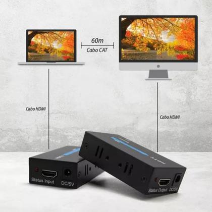 Imagem de Extensor Hdmi 60 Metros Para cabo De Rede Rj45 Cat5/6 2 Fontes NF