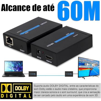 Imagem de Extensor Hdmi 60m Conversor Via Cabo De Rede Cat 5/6 TX e RX