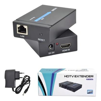 Imagem de Extensor Hdmi Rj45 60 Metros Adaptador Cabo Rede Cat 6 1080p