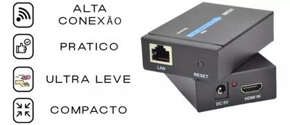 Imagem de Extensor Hdmi Rj45 60 Metros Adaptador Cabo Rede Cat 6 1080p