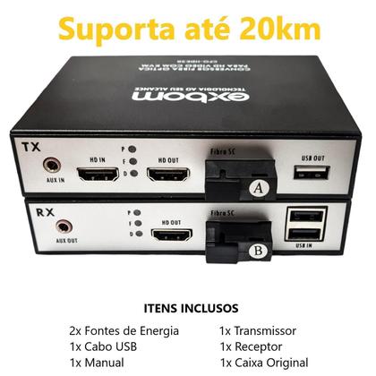 Imagem de Extensor Hdmi Via Fibra Óptica 20Km 1080P Kvm Conversor Full