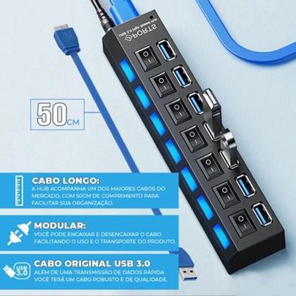 Imagem de Extensor Hub Usb 3.0 Switch 7 Portas Pc Notebook Hd High Speed Preto - Envio Rápido