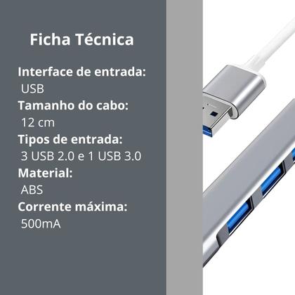 Imagem de Extensor HUB USB Cabo 4 Portas 3.0 Pc Notebook Computador