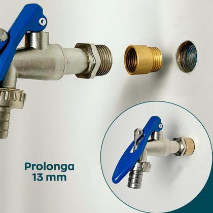Imagem de Extensor Mini 13mm Conexão ½ Pol Latão Sextavado Interno Alongador Curto Para Instalações Hidráulicas Ponto Dagua Prolonga 13mm