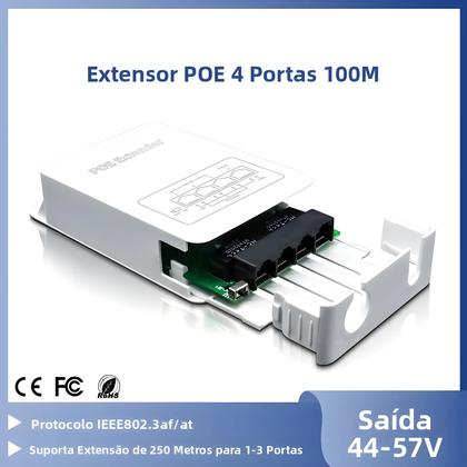 Imagem de Extensor POE À Prova d'Água Para Exterior Com 4 Portas, Repetidor POE De 100M, VLAN 44-57V 30W Para