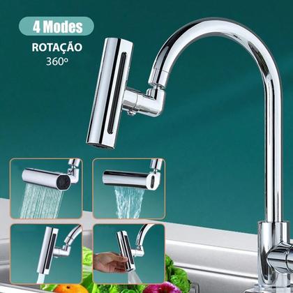 Imagem de Extensor Torneira 4 Modos Arejador Cascata Giratorio 360º Cozinha Casa Pia Agua Alta Presssao Ajustavel Anti Respingos Multiuso