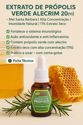 Imagem de Extrato de Própolis Verde Alecrim 20ml  Mel Santa Bárbara  Alta Concentração  Imunidade Natural  11% Extrato Seco