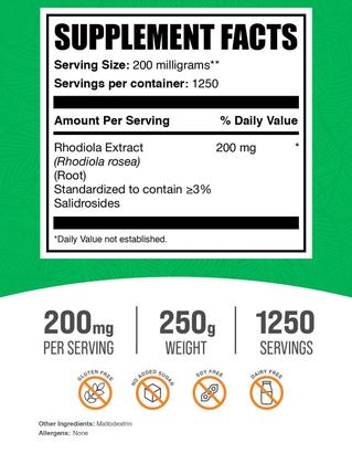 Imagem de Extrato de Rhodiola em Pó 250g - BulkSupplements.com