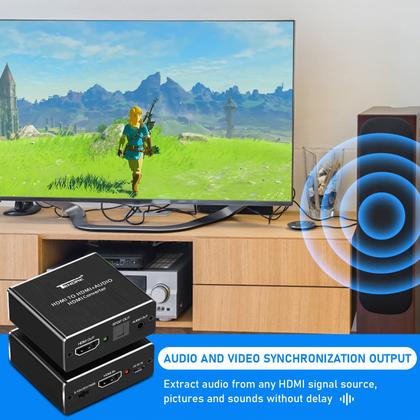 Imagem de Extrator de áudio HDMI para HDMI e óptico TOSLINK SPDIF 4K